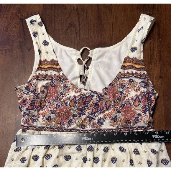 O'Neill Boho Mini Dress Small Cream Floral Festival Tie Back - Picture 5 of 7